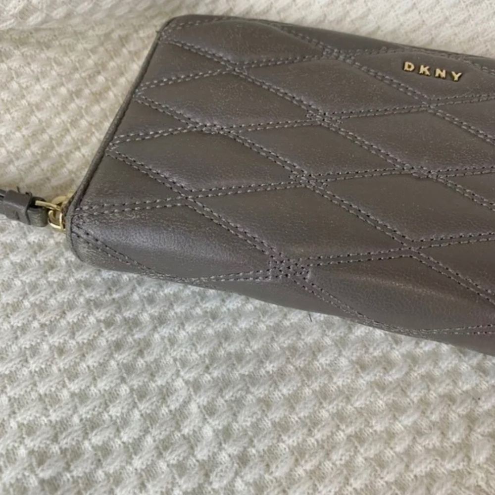 DKNY Taupe Diamond- Quilted Leather Wallet